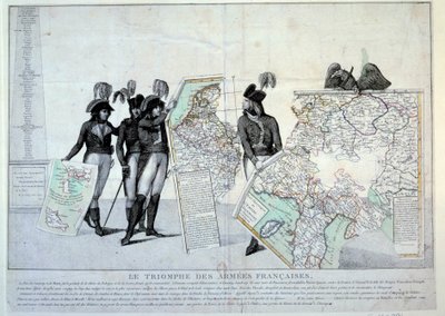 Wars of the Revolution: General Napoleon Bonaparte holding a map of Italy (at the time of the Italian Campaign) to complete the puzzle of the territories conquered by France. On the left, probably generals Hoche, Pichegru and Jean Victor by French School