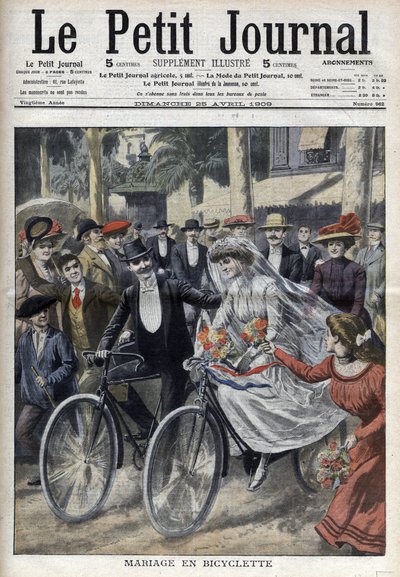 Wedding by bicycle in the courtyard of the town hall of Nice, in Le Petit Journal of 25 April 1909 by French School