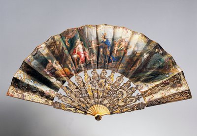 Wedding Hand Fan Depicting David Surrendering His Crown in Bathsheba, Louis XVI Style Ribs by French School