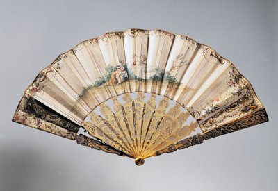 Wedding Hand Fan with Cherubs and Bathsheba, Louis XVI Style Ribs by French School