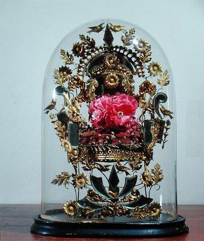 Wedding wreath of orange blossom under a globe by French School