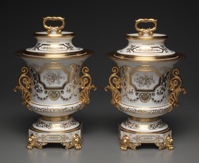 White and Gold Covered Ice Cream Pail by French School