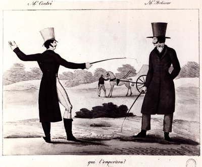 Who will win? Scene of the duel between M. Cintre and M. Bolivar, c.1820 by French School