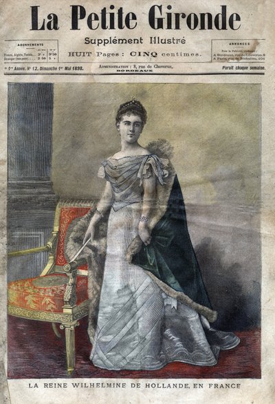 Wilhelmine of Orange-Nassau (1880-1962), Queen of the Netherlands from 1890 to 1948, daughter of William III, she abdicated in favor of her daughter Juliana. Cover of 