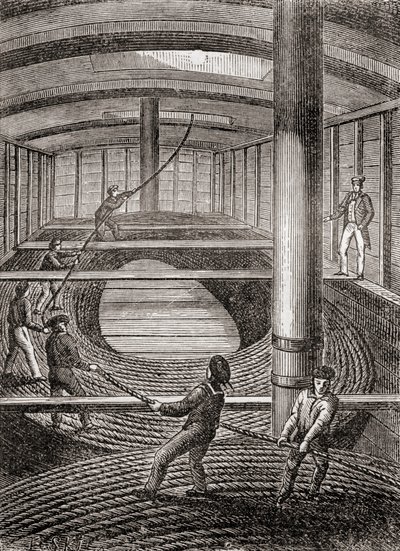 Winding the Dover to Calais Submarine Cable in the Hold of the Blazer by French School