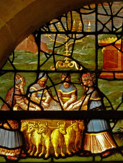 Window Charnier-7 depicting the washing of hands before entering the temple by French School