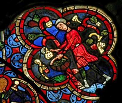 Window depicting the Labours of the Months: September by French School