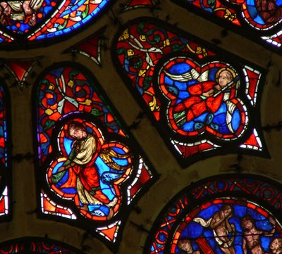 Window depicting angels, one with Passion Instrument the other with trumpet by French School