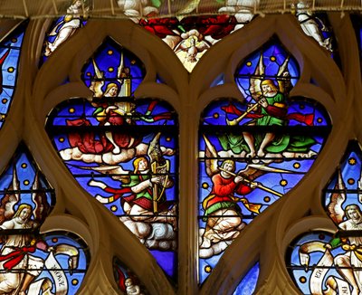 Window depicting Angel Musicians, Trumpet, Harp, Flute, Organ by French School
