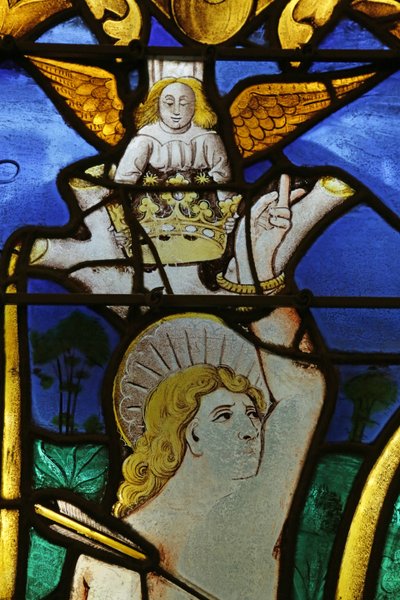 Window depicting Angel placing a Crown on the Head of Saint Sebastian at his Martyrdom by French School