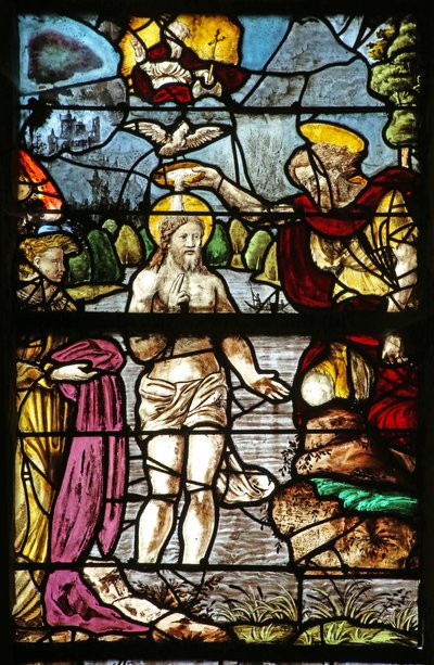 Window depicting Baptism of Christ in the River Jordan by French School