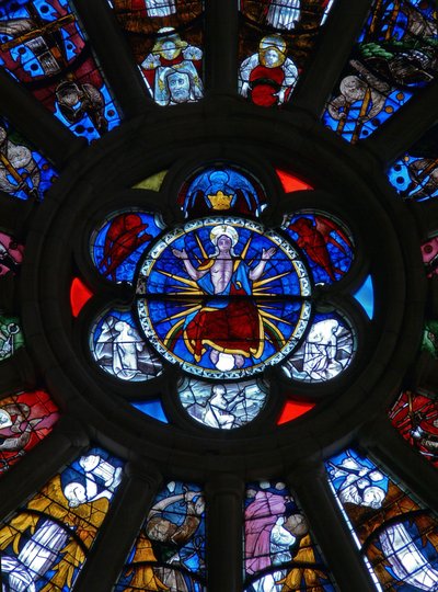 Window Depicting Christ with Three Angels and Three Souls by French School