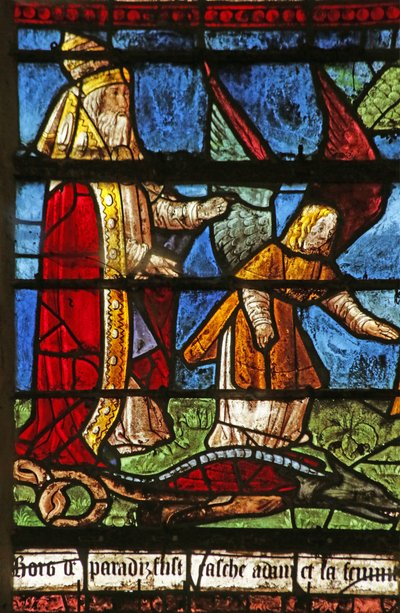 Window depicting God cursing the Serpent by French School