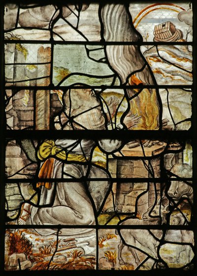 Window depicting Noah making a Sacrifice, the Ark on Mount Ararat and a rainbow by French School