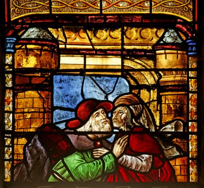 Window depicting Saint Anne and Joachim at the Golden Gate by French School