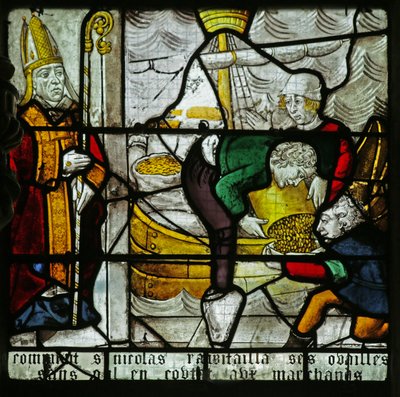 Window depicting Saint Nicholas and the Miracle of the Wheat by French School