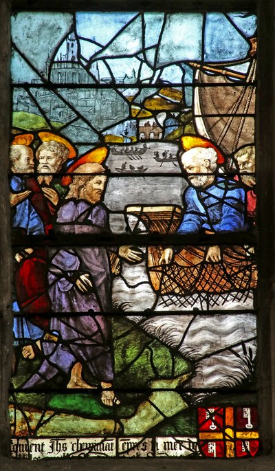 Window depicting Saint Peter with the Apostles fishing by French School