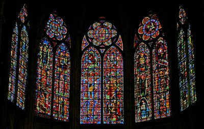 Window depicting a view of the east end of the choir by French School