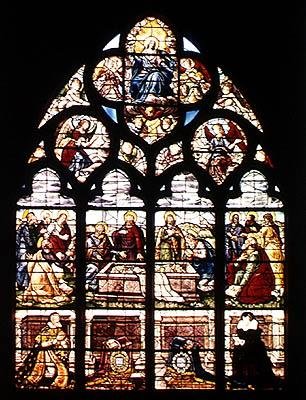 Window depicting the Assumption of the Virgin and the donors, the Marshal of Montigny and his wife, Gabrielle de Crevent, from the Chapel of the Baptismal Fonts, 1619 by French School