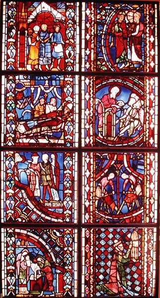 Window depicting the Legend of St. Nicolas, the Death of St. Martin, St. John the Baptist Preaching in the Desert, Circumcision of St. John the Baptist, Legend of St. Stephen, Sermon of St. John the Baptist by French School