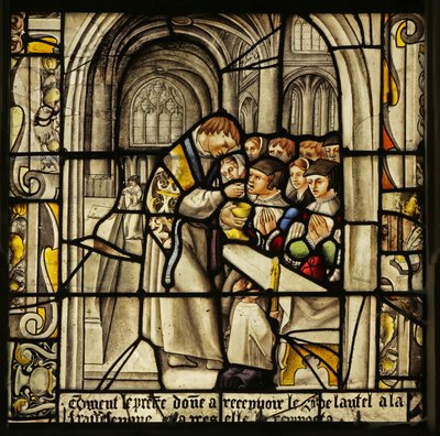 Window depicting the Miraculous Host: the Host is Stolen during Communion by French School