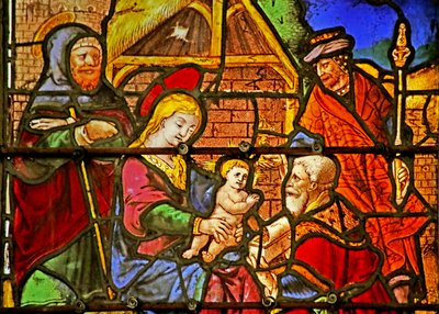 Window depicting the Nativity and Adoration of Shepherds by French School
