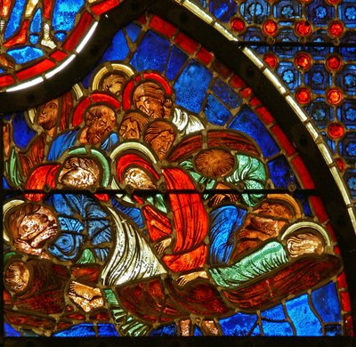 Window depicting the disciples asleep in Gethsemane by French School