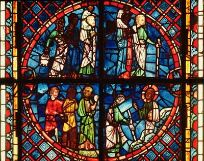 Window from the Chapel of the Virgin depicting the Israelites in the Desert and Moses on Mount Sinai by French School