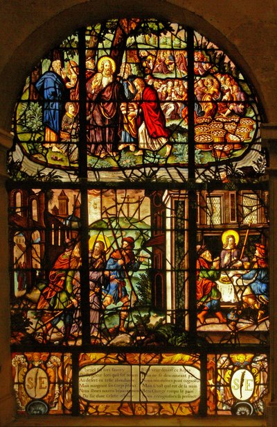 Window in the Charnier Depicting the Feeding of the 5000 and the Meeting and Supper at Emmaus by French School