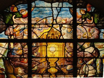 Window in the Charnier depicting the Adoration of the Host: Manna from Heaven: cherubs by French School