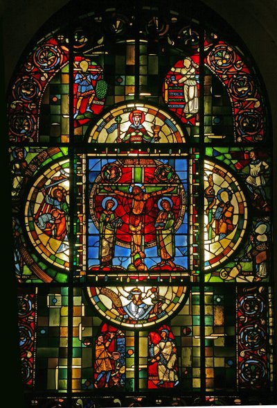 Window in the Sacristy depicting the Crucifixion at the center of the Typological window by French School