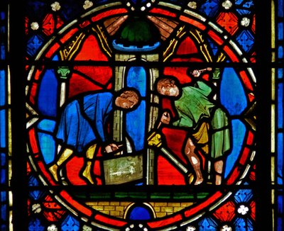 Window n2-C depicting St Austremoine building the church at Issoire by French School
