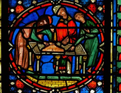 Window n2-C depicting St Austremoine building the church at Issoire by French School