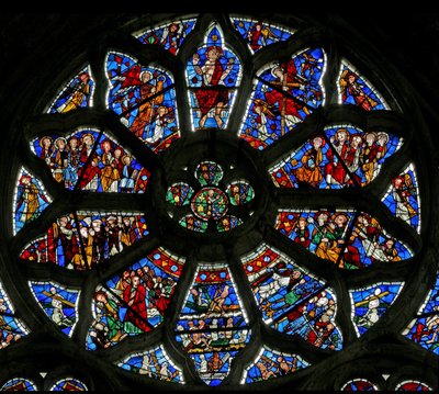 Window depicting the Last Judgement (rose window - internal) by French School