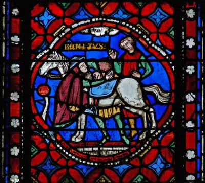 Window s1-R depicting a scene from St Bonnet