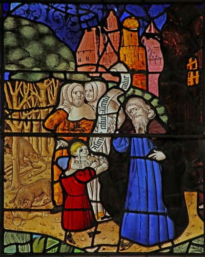 Window s2 depicting the prophet Elisha being mocked by French School