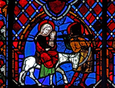 Window depicting the Flight into Egypt by French School