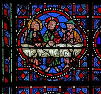 Window depicting a Resurrection scene: the supper at Emmaus by French School
