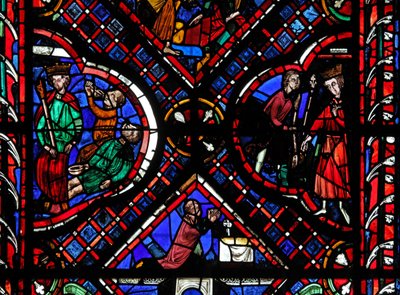 Window depicting scenes from the legend of St John, including the saint and the poisoned cup by French School