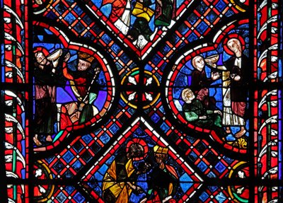 Window depicting scenes from the legend of St John: the saint and the poisoned cup by French School