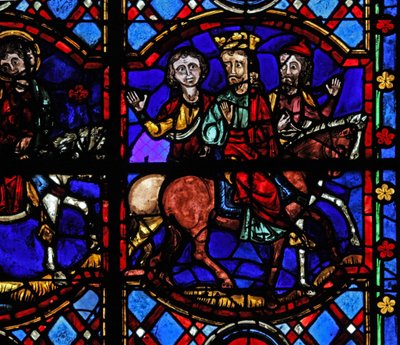 Window depicting bystanders to a scene on horseback by French School