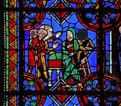 Window depicting pilgrims coming to St Brioude