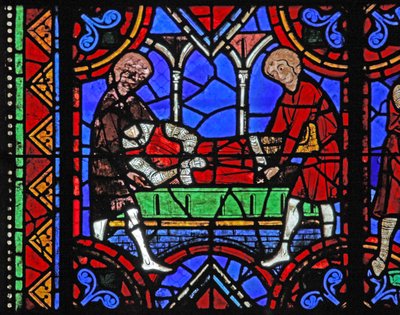 Window depicting the burial of St Julian of Brioude by French School