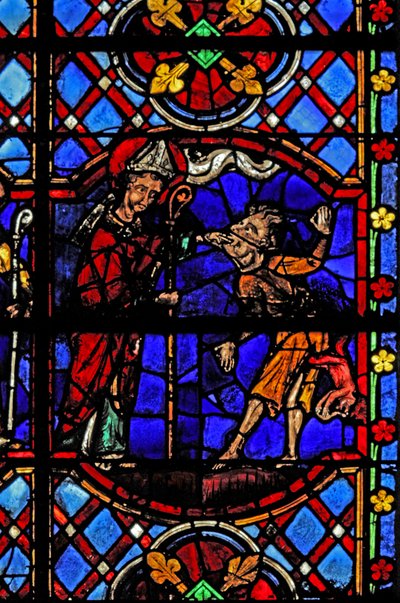 Window depicting St Martin exorcises a devil by French School