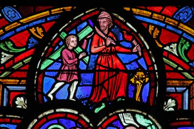 Window depicting Abraham with Isaac carrying wood by French School