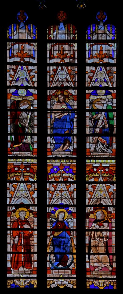 Window w0 depicting Christ and five saints including St Helen by French School