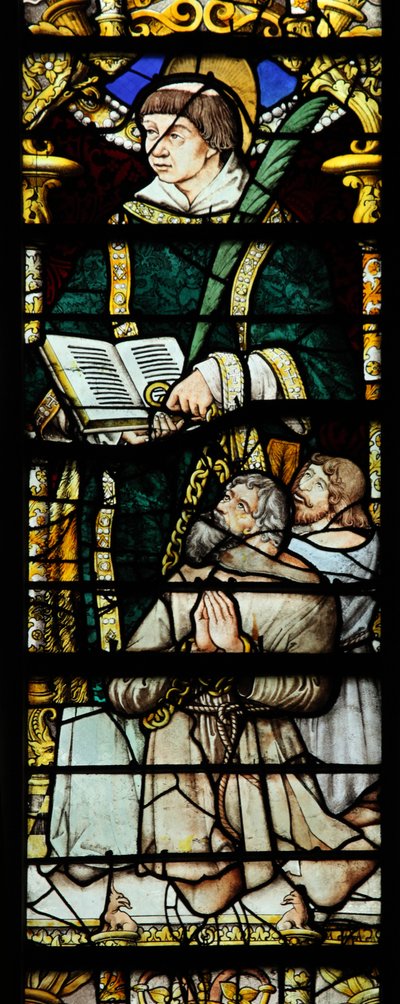 Window depicting St Leonard and two donors by French School