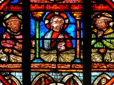 Window w0 depicting a Resurrection scene: the supper at Emmaus by French School