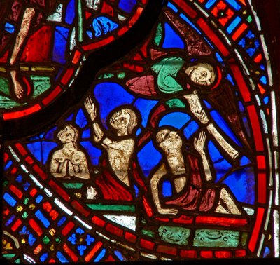 Window depicting a scene from the Last Judgement: souls resurrecting by French School