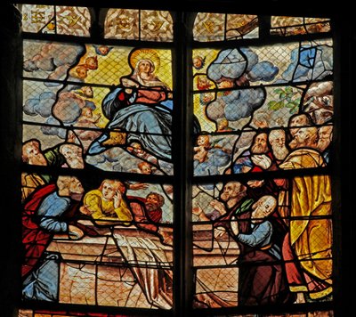 Window depicting the Death and Assumption of the Virgin Mary by French School
